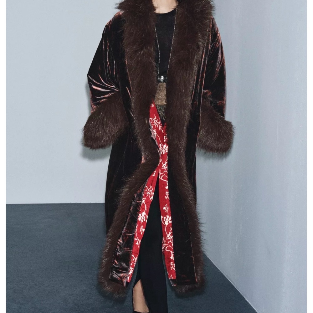 Luxurious Brown Faux Fur Trim Coat